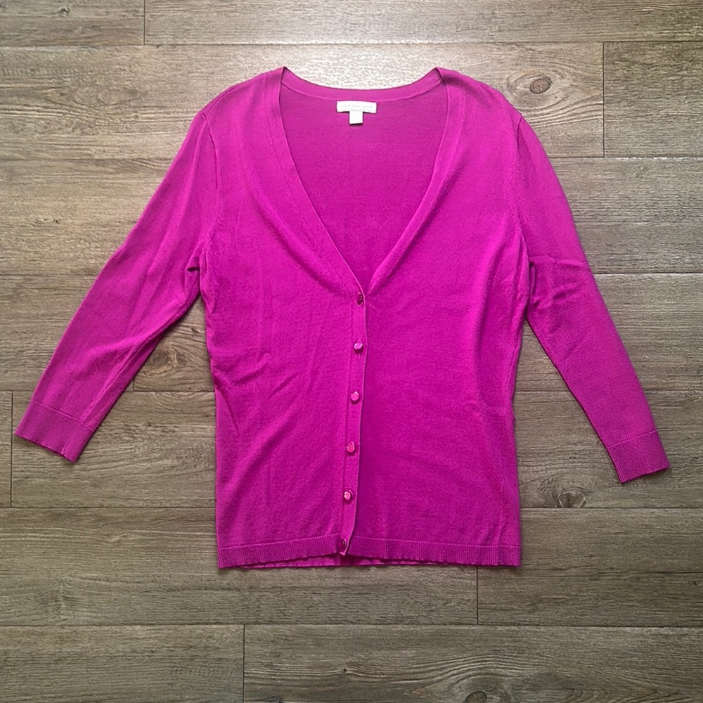 New York & Company Fuchsia Button-Up Cardigan